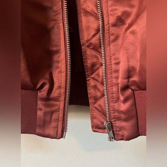 Forever 21 maroon satin bomber jacket with lace up sleeves - Picture 10 of 12